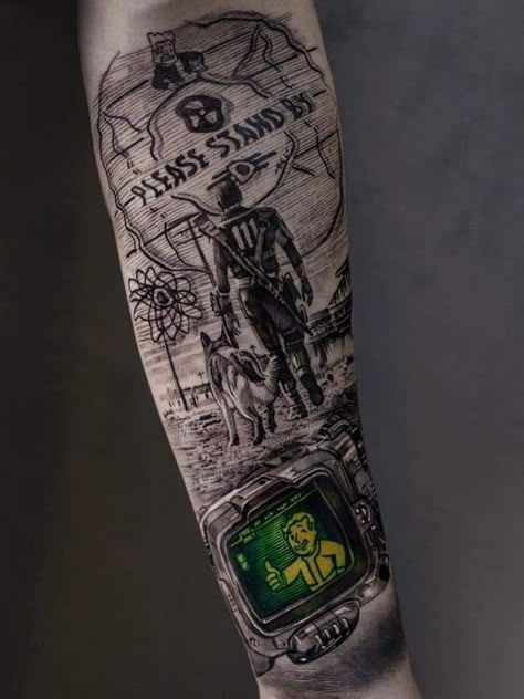 Fallout 4 Tattoos, Playstation Tattoo, Bioshock Tattoo, Skyrim Tattoo, Fallout Tattoo, Video Game Tattoos, Vegas Tattoo, Gamer Tattoos, Geek Tattoo