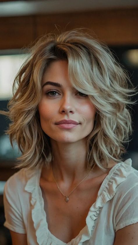 Shoulder Length Hair Hairstyles Ideas, Medium Wolf Haircut, Shoulder Length Layers Haircut, Wavy Hair Short Layers, Flattering Haircuts For Oval Faces, Hair Styles 50 Year Old Women, Haircut With Lots Of Layers, Saved Haircuts, Easy Updos For Shoulder Length Hair