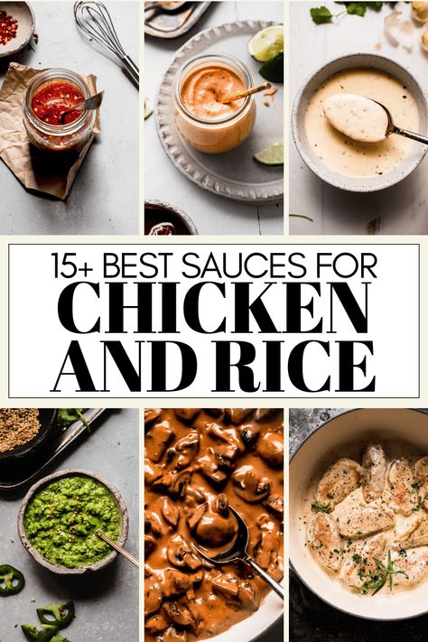 In search of some tasty sauces for chicken & rice? I’ve got you covered with this handy guide. From creamy sauces, to spicy sauces, and more! Chicken And Rice Sauces, Best Sauces For Rice Bowls, Sauce To Put Over Chicken And Rice, Healthy Sauce For Chicken And Rice, Creamy Sauce For Chicken And Rice, Sauce For Chicken And Veggies, Chicken With Sauce Recipes Over Rice, Chicken And Rice Sauce Recipes, Chicken With Sauce Over Rice