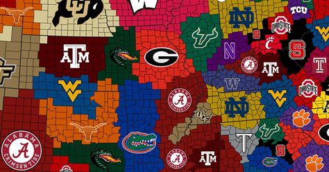 The College Football Empires Map, where Florida is now the land leader Welcome to Week 7 of the 2018 College Football Empires Map. To begin the season, each FBS team was given control of its surrounding territory. Each game that involves one or two teams with territory results in the winner claiming all of it. Results ...and more » College Mascot, College Football Teams, Football Teams, Us Map, Take Control, College Football, The Land, Victorious, Universe