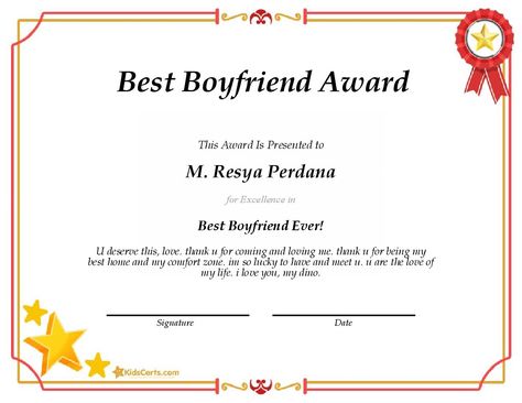 Best Boyfriend Award - Best Boyfriend Ever! Best Boyfriend Certificate, Boyfriend Certificate, Best Boyfriend Award, Certificate Maker, Best Boyfriend Ever, Cute Love Memes, Creative Gifts For Boyfriend, Award Certificates, Best Boyfriend