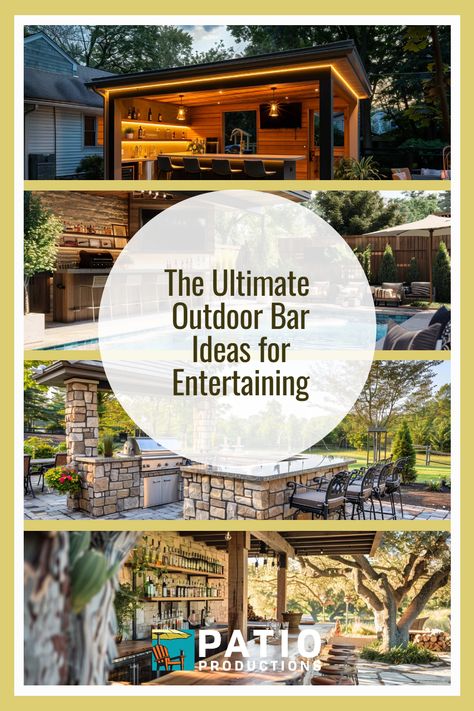 Imagine a backyard oasis where your friends and family gather around for an unforgettable night of laughter, conversation, and good drinks. With our Ultimate Patio Bar Ideas for Entertaining, you can turn your patio into the go-to spot for memorable nights. From stylish bar carts to clever DIY solutions, there are endless ways to create the perfect space for hosting. Ready to unlock your patio's potential? Visit PatioProductions.com today! Outdoor Bar Patio Ideas, Bar Patio Ideas, Outdoor Paver Bar Ideas, Patio Bar Counter, Patio Bar With Cooler, Outdoor Bar For Campsite, Outdoor Bar Patio, Patio Bar Ideas, Outdoor Bar Signs Patio