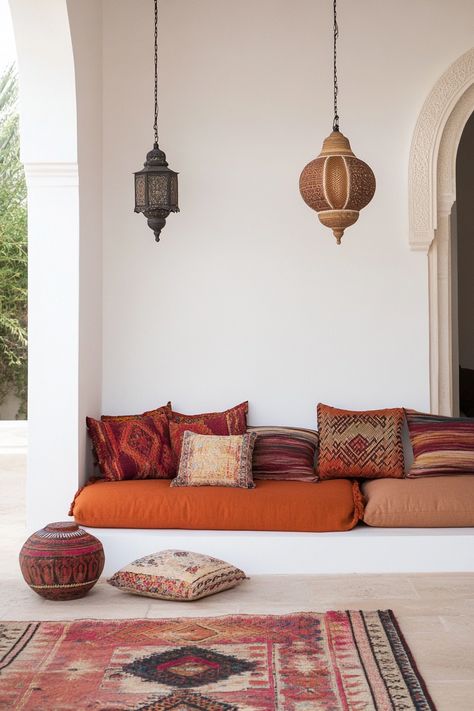 15 Moroccan Decor Ideas for Your Entire Home – Everyday Inspo Berber Interior Design, Moroccan Lounge Room, Moorish Interior Design, Modern Moroccan Decor Living Room, Moroccan Living Rooms, Modern Flat Interior, Moroccan Living Room Ideas, Traditional Moroccan Living Room, Moroccan Office