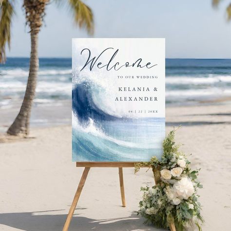 SEATERNAL Ocean Waves Nautical Wedding Welcome Template Elegant Coastal Wedding Decor, Nautical Theme Wedding Decorations, Shades Of Blue Theme Party, Sea Glass Beach Wedding, Beach Brunch Wedding, Sea Theme Wedding Decorations, Beach Wedding Stationery, Ocean Wedding Decor, Coastal Beach Wedding