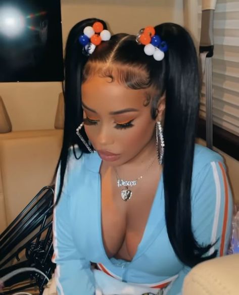 Hair Balls Hairstyle, Hairstyles For Pool Party, Celebrity Reference, 70's Hair, Two Ponytail Hairstyles, 90’s Hairstyles, Tail Hairstyle, Weave Ponytail Hairstyles, Sleek Ponytail Hairstyles