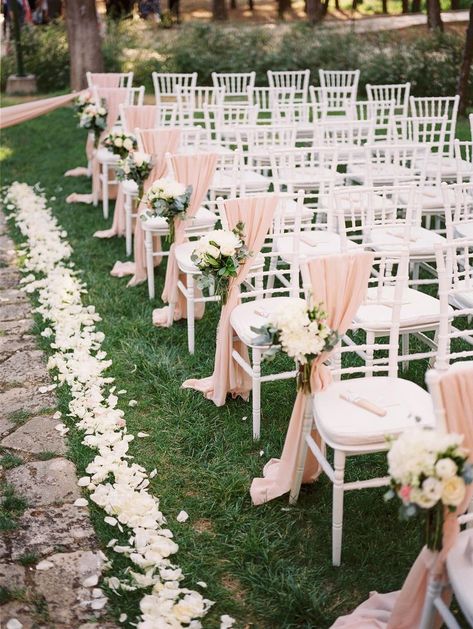 Garden Wedding Ceremony Decorations, Wedding Ceremony Chairs, Wedding Ceremony Decor, Wedding Isles, Wedding Ceremony Ideas, Ceremony Chairs, Wedding Chair Decorations, Garden Weddings Ceremony, Wedding Aisle Decorations