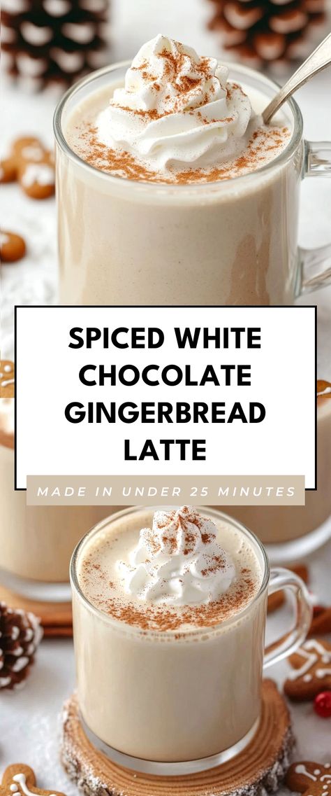 Image for Spiced White Chocolate Gingerbread Latte Holiday Lattes, White Chocolate Latte, Chocolate Gingerbread, Gingerbread Party, Iced Coffee Drinks, White Chocolate Mocha, Cozy Drinks, Gingerbread Latte, Creamy Coffee