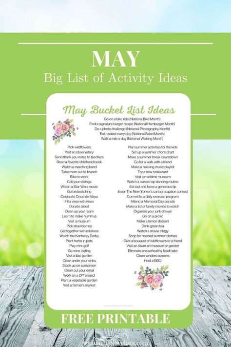 May Bucket List, Personal Bucket List, Monthly Celebration, May Challenge, Bucket List Journal, Calendar Activities, Favorite Childhood Books, Sister Day, Bucket List Ideas