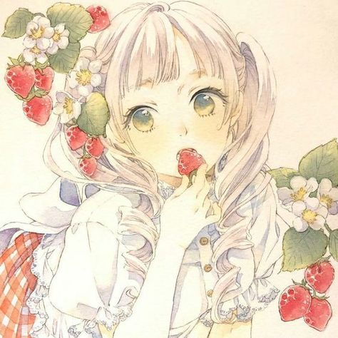 Strawberries, Anime, Hair, Flowers, Discord Server, A Girl