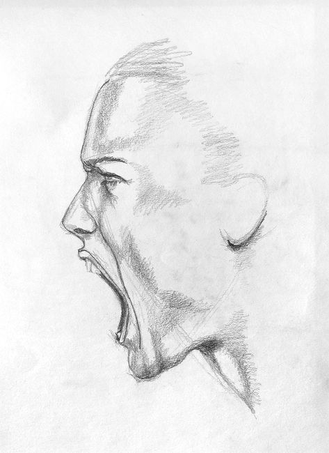 Screaming Face Sketch, How To Draw Screaming Face, Yelling Reference Drawing, Drawing Of Someone Screaming, Woman Screaming Reference, Screaming Draw Reference, Woman Screaming Drawing, Someone Screaming Drawing, Man Screaming Drawing