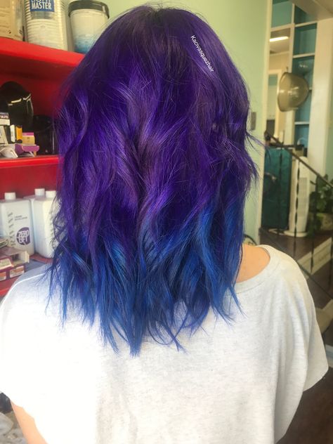 Purple Into Blue Ombre Hair, Purple Hair Blue Highlights, Purple To Blue Ombre, Blue Ombré Hair, Blue Tips Hair, Blue Purple Hair, January Colors, Purple Blue Ombre, Mermaid Hair Color