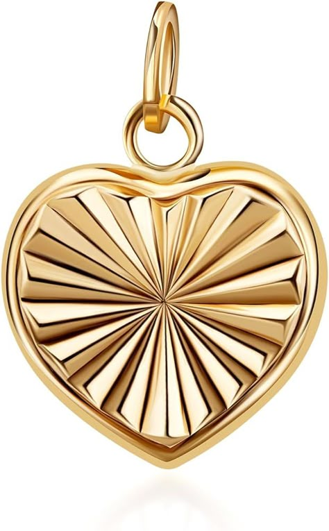 Amazon.com: PORI JEWELERS 14K Solid Gold Heart Charm Pendants- Multiple Styles Available (Diamond Cut Heart) : Clothing, Shoes & Jewelry Heart Clothing, Puffed Heart, Pretty Jewelry, Gold Heart, Pretty Jewellery, Heart Of Gold, Solid Yellow, Diamond Cut, Heart Charm