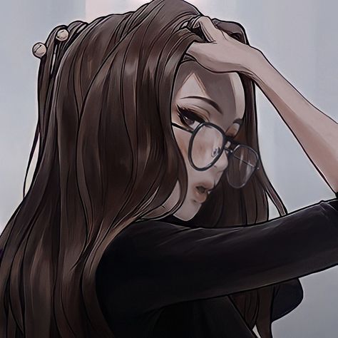 Dark Aesthetic icon // Dark Aesthetic // Girl icon // Aesthetic icon // Dark icon // Aesthetic girl icon // Tumblr icon // Glasses Brown Hair Girl Art, Brown Hair Anime Female, Female Anime Pfp, Brown Hair Female, Anime Brown Hair, Art Deco Paintings, Girl With Brown Hair, Brown Hair Brown Eyes, Hair Icon