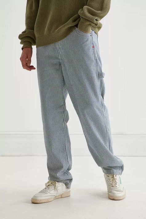 Blue Striped Pants Outfit, Striped Jeans Outfit, Stripped Pants Outfit, White Striped Pants Outfit, Carpenter Pants Outfit, Pinstripe Pants Outfit, Stripe Pants Outfit, Painter Pants, Striped Linen Pants