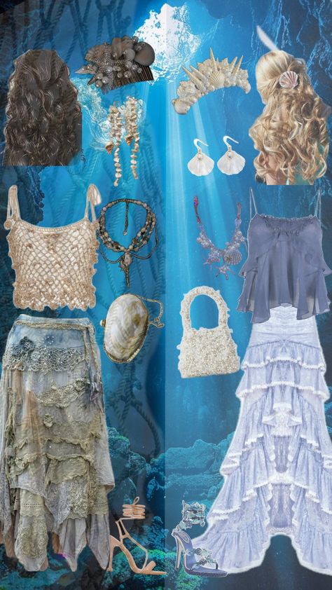 #sirencore vs #mermaidcore #outfit #outfitinspo #mermaid #siren #viral #blowup Mermaid Halloween Aesthetic, Mermaid Fantasy Outfit, Siren Core Costume, Mermaid Core Outfit Ideas, Siren Clothes Aesthetic, Mermaid Costume Outfit, Vintage Mermaid Costume, Poseidon Halloween Costume, Mermaid On Land Outfit