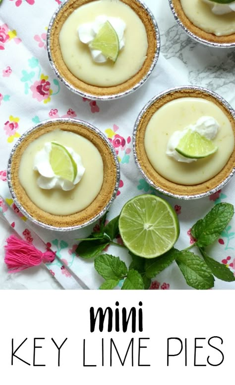 Make these cute and delicious individual key lime pies with a buttery graham cracker crust in a snap thanks to a few ingredients! It's such an easy dessert, each with the perfect bite!rn Mini Key Lime Pies, Key Lime Pies, Key Lime Desserts, Mini Pie Recipes, Lime Tart, Lime Desserts, Individual Pies, Keylime Pie Recipe, Pie Maker