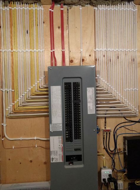 Electrical Panel Wiring, Residential Wiring, Residential Electrical, Home Electrical Wiring, Mechanical Room, House Wiring, Bathroom Remodel Ideas, Electrical Panel, Electrical Projects