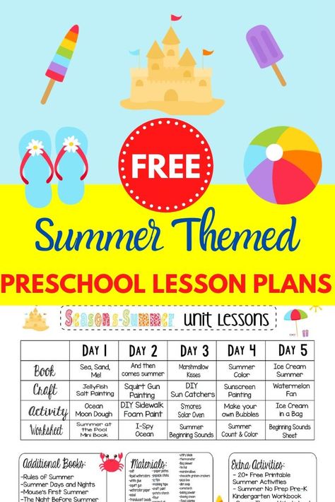 Looking for spring themed preschool lesson plans? Check out these free plans with a week's worth of spring themed crafts and activities! It's all done for you and free to print! Aba Clinic, Summer School Themes, Summer Preschool Themes, Summer Lesson Plans, Seasons Lessons, Summer Lesson, Summer Preschool Activities, Easter Worksheets, Prek Teacher