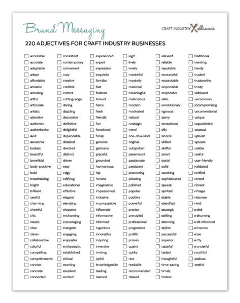 Brand Messaging: 220 Adjectives for Craft Industry Businesses - Craft Industry Alliance Brand Adjectives, Personality Adjectives, Bullet Journal Contents, Moodboard Design, Weight Blanket, Brand Boards, Advertising Slogans, Small Business Help, Brand Messaging