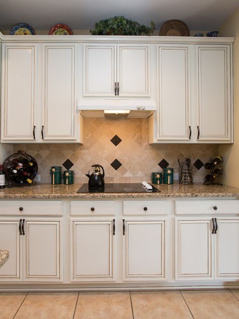 Give white painted cabinets with brown marble countertop and brown tile flooring. Flower Mound, TX White Painted Cabinets, Paint Cabinets White, Brown Tile, Marble Countertops Kitchen, Painted Cabinets, Brown Floors, Brown Marble, Old Cabinets, Marble Countertop