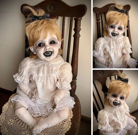 Diy Scary Dolls Ideas, Diy Horror Costumes, Baby Doll Halloween Decorations, Creepy Halloween Dolls Diy, Halloween Baby Dolls Creepy Diy, Halloween Dolls Creepy, How To Make Creepy Dolls, Creepy Doll Diy, Scary Dolls Creepy