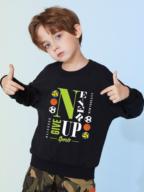 Black Casual  Long Sleeve Cotton Graphic Letter Pullovers  Slight Stretch Spring/Fall Boys Clothing Kids T Shirt Design Boys, Boys Tshirt Design, Kids Tees Design, Boys Clothes Patterns, Kids Tshirt Designs, I Am Perfect, Boys Shirts Pattern, Kids Wear Boys