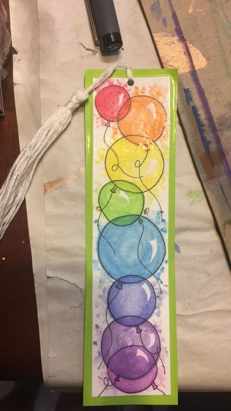 Easy Watercolor Bookmark Ideas, Watercolour Bookmarks, Balloon Watercolor, Abstract Painting Diy, Handmade Bookmarks Diy, Easy Flower Painting, Balloon Painting, Creative Bookmarks, Bookmark Craft