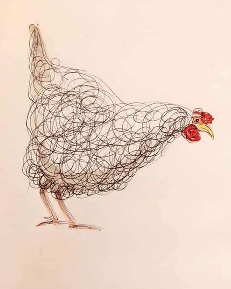 Scribble Art, Chicken Art, A Chicken, Line Art Drawings, Doodle Drawings, Whimsical Art, Art Plastique, Art Drawings Sketches, Bird Art