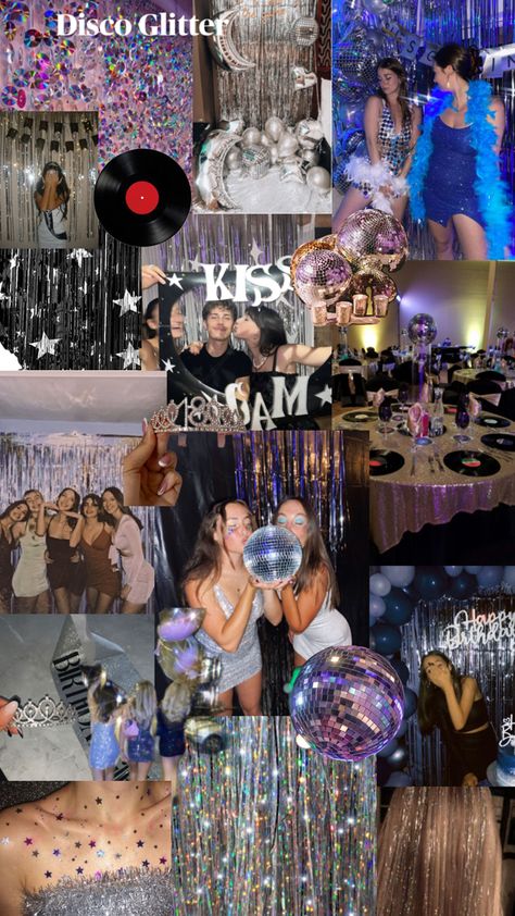 Disco Semi Formal Theme, School Disco Theme Ideas, Y2k Homecoming Theme, 18th Disco Party, Y2k Prom Theme, School Disco Ideas, Sweet 16 Disco Theme, Disco 18th Birthday Party, Sweet 16 Party Ideas Disco