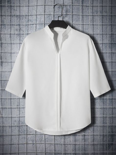 Bishop Collar Shirt Men, Bishop Collar, Collar Shirt Men, Plain Shirt, Men Shirts, Plain Shirts, Men Tops, Blouse Shirt, Casual Sets