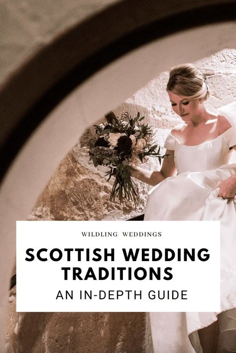 Many of the Scottish wedding traditions stem from Celtic or Gaelic acts of creating good luck and prosperity for the happy couple; and these are just some of our favourite ones. Scottish Wedding Vows, Traditional Scottish Wedding Dress, Scottish Themed Wedding, Pagan Wedding Traditions, Celtic Wedding Ideas, Scottish Gothic, Gaelic Wedding, Scottish Wedding Dress, Scottish Wedding Ideas