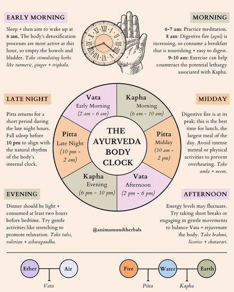 Let’s talk about the fascinating concept of the Ayurvedic body clock! ⏰✨According to this ancient system, our bodies move through distinct energetic phases throughout the day, aligning with the rhythms of nature.⁣ 🌅 Kapha: From 6-10 am, it’s the tranquil and grounding phase, perfect for awakening with gentle movement, meditation, and nourishing breakfasts to kickstart your day with balance and stability. ☀️ Pitta: From 10 am - 2 pm, the fiery energy rises, ideal for productivity and digesti... Essential Oils For Chakras, Ayurvedic Breakfast, Alternative Medicine Holistic Healing, Haldi Doodh, Movement Meditation, Body Clock, Eastern Medicine, Body Detoxification, Ayurvedic Healing