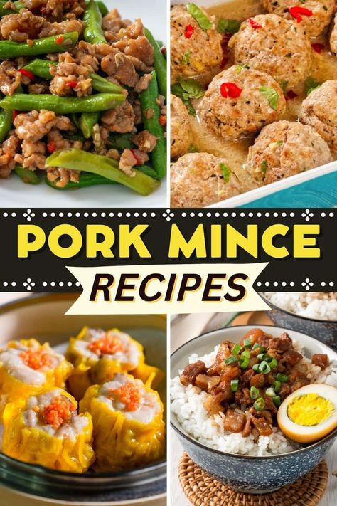 Flavorful, affordable, and super versatile, these pork mince recipes are ideal for busy weeknights. They're hearty, scrumptious, and kid-friendly to boot! Minced Pork Meatballs, Pasta Minced Meat, Pork Mince Recipes Healthy, Minced Pork Recipes Dinners, Minced Pork Recipes Chinese Food, Mince Pork Recipes, Minced Pork Recipes, Minced Meat Recipes, Pork Menu