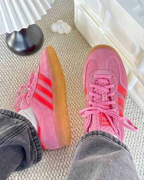 Red And Pink Shoes, Pink And Orange Gazelle, Light Pink Adidas Gazelle, Pink And Yellow Gazelle, Pink And Green Gazelles, Pink Gazelles, Adidas Gazelle Indoor, Adidas Shoes Women, Shoe Wishlist