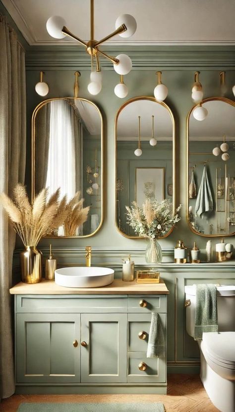 15+ Gorgeous Sage Green Bathroom Ideas to Transform Your Space 63 Sage Green Western Bathroom, Sage Green Shower Room, Sage And Gold Bathroom Ideas, Bathroom Decor Ideas Colorful, Green Guest Bathroom Ideas, Half Bathroom Ideas Green, Sage Green Bathroom Paint, Green Theme Bathroom, Sage Green House Interior Aesthetic