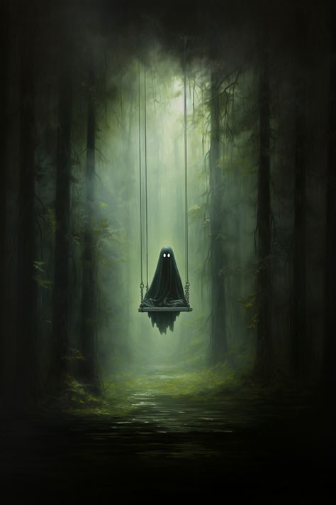 Cute Ghost on Swing Ghost Wallpapers Aesthetic, Victorian Gothic Art, Cute Ghost Wallpaper, Wallpapers Aesthetic Vintage, Cottagecore Artwork, Ghost Wallpapers, Scary Paintings, Painting Cottagecore, Ghost Wallpaper