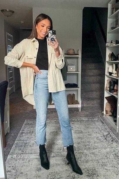 Winter To Spring Outfits 2023, Spring Outfits 2023 Cold Weather, Casual San Francisco Outfit, New York Mom Style, Business Casual Shacket Outfit, Everyday Outfits 30s, Casual Spring Outfits Cold, Winter Shacket Outfit Women, Womens 2024 Fashion