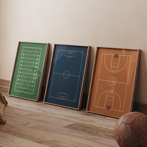 Set of 3 digital prints featuring a soccer field, football field, and basketball court for boys' room decor. 🌿 Instant Download You will receive 3 high-quality (300dpi) JPG files of the following sizes: * 3:4 Ratio ➤ 6x8, 9x12, 12x16, 15x20, 18x24" inches / 15x20cm, 30x40cm * 4:5 Ratio ➤ 4x5, 8x10, 12x15, 16x20" inches / 40x50 cm * 2:3 Ratio ��➤ 4x6, 6x9, 8x12, 10x15, 12x18, 16x24, 20x30, 24x36" inches / 10x15cm, 20x30cm, 30x45cm, 60x90cm * Additional Size: 11x14" * INTERNATIONAL PAPER SIZES: A1, Sports Bedroom Decor, Sports Room Boys, Football Rooms, Sports Bedroom, Field Football, Basketball Room, Sports Nursery, Sport Bedroom, Big Boy Bedrooms