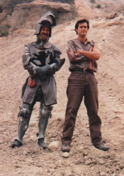 Don Campbell and Bruce Campbell on set of Army of Darkness c/o Book Of The Dead Bruce Campbell Ash, Army Of Darkness Movie, Bad Ash, Noxus League Of Legends, Ash Williams, Army Of Darkness, Book Of The Dead, Bruce Campbell, Evil Dead