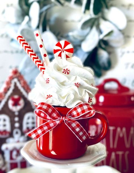 BEST SELLER Handmade Faux Whipped Cream Peppermint / Candy - Etsy Fimo, Natal, Mug Toppers Christmas, Faux Coffee, Diy Whipped Cream, Mug Noel, Faux Cupcakes, Coffee Ornaments, Faux Whipped Cream