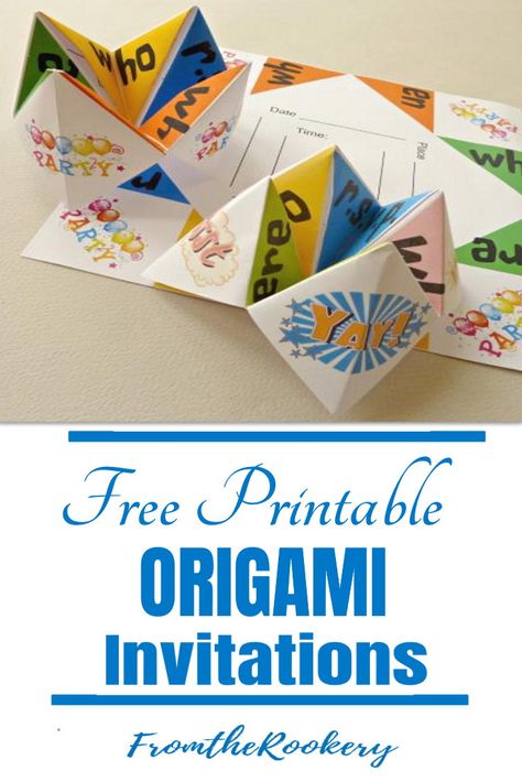 Origami Birthday Party, Origami Invitation, Origami Party, Origami Invitations, Printable Origami, Diy Kids Party, Cootie Catcher, Birthday Invitations Diy, Birthday Party Invites