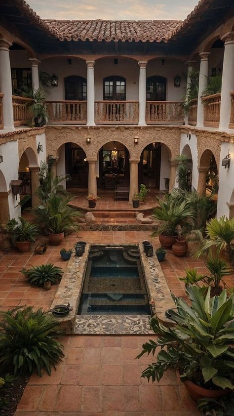 Discover beautiful hacienda style homes ideas with Mexican, Small, Modern, Interiors, Mexican Exterior, House Plans, Mexican Living Room, Mexican Interior, Decor, Mexican Courtyard, and Old charming features. Get inspired by Mexican design elements and create a warm and inviting space for your home. Spanish Hacienda Courtyard, Mexican Style Backyard Ideas, Hacienda Style Bathroom Spanish Revival, Mexican Hacienda Homes Exterior, Mexico House Exterior Hacienda Style, Old Hacienda Style Homes, Old World Style Home, Herencia Style Homes, Mexican Home Design Exterior