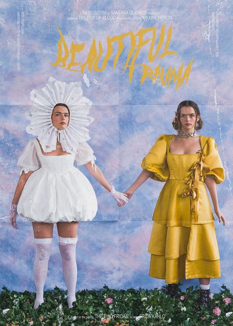 ‘BEAUTIFUL TRAUMA’ is inspired by the painting ‘The Two Fridas’ by Frida Kahlo, a portrait of love and heartbreak, where the artist herself is re-imagined as distinctive identities, one as the woman that was once loved by her then ex-husband, Diego Rivera and on the right as the one who has been betrayed, rejected and unloved by the same man. Loved and unloved Frida represent loneliness, denial, despair and brokenness but also self-love and resilience The Two Fridas, Two Fridas, Love And Heartbreak, Mens Editorial, Diego Rivera, Ex Husbands, Artsy Fartsy, Art Inspo, Of Love