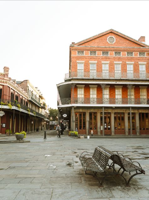 An almost empty Jackson Square washed in morning sunlight. Does anyone recognize these benches? Klaus and Elijah sat here on the last epsiode of the Originals. Klaus And Elijah, Jackson Square New Orleans, Brooke Taylor, Morning Sunlight, Jackson Square, In Boston, New Orleans, To Sell, North America