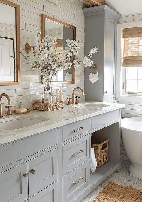 Full Bathroom Remodel, Timeless Bathroom, Olive Branches, Bathroom Farmhouse Style, Country Bathroom, Coastal Bathrooms, Double Vanity Bathroom, Bathroom Inspiration Decor, Upstairs Bathrooms