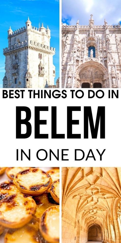 Collage of pictures from Belem - Belem Tower, Jeronimos Monastery, and Pastel de Nata Belem, Belem Lisbon, Belem Portugal, Belem Tower, Evora Portugal, Lisbon Portugal Travel, Travel Wisdom, Portugal Vacation, Places In Portugal