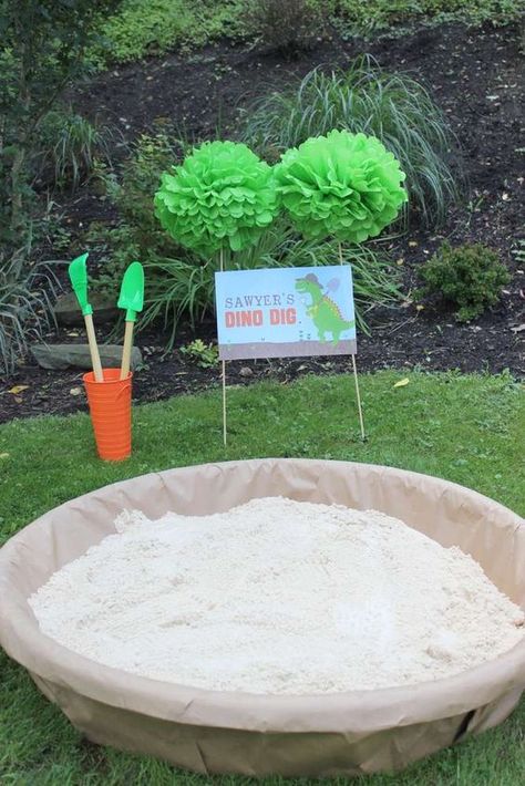 Dino dig at a dinosaur birthday party! See more party planning ideas at CatchMyParty.com! Dino Dig, Dinosaur Themed Birthday Party, Dino Birthday Party, Third Birthday Party, Dinosaur Theme Party, Dino Birthday, Fourth Birthday, Dino Party, Dinosaur Birthday Party