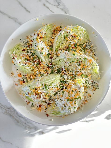 Wedge Salad with Creamy Dressing Recipe Best Wedge Salad, Creamy Dressing Recipe, Wedge Salad Dressing, Salad Wedge, Crunchy Salad Toppings, Salad With Creamy Dressing, Wedge Salad Recipe, Iceberg Wedge Salad, Iceberg Lettuce Salad