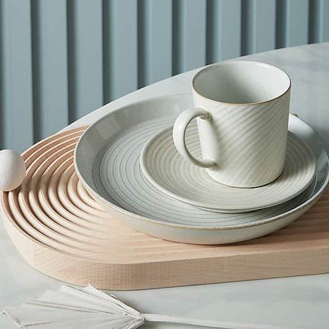 Denby Impression Cream Spiral Dinner Plate | Dunelm Denby Pottery, Large Mug, Muted Color Palette, New Ceramics, Dinner Plate Sets, Stoneware Mugs, Small Plates, Simple Shapes, Cups And Mugs