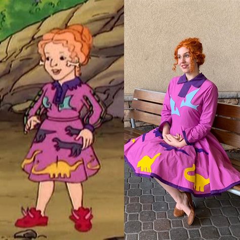 Seems like a good day for a cosplay vs character post! Ms. Frizzle edition! I still would love to make those dinosaur shoes at some point!… | Instagram Miss Frizzle Outfits, Mrs Frizzle Costume, Ms Frizzle Dress, Ms Frizzle Costume, Frizzle Costume, Mrs Frizzle, Miss Frizzle, Dinosaur Shoes, Ms Frizzle